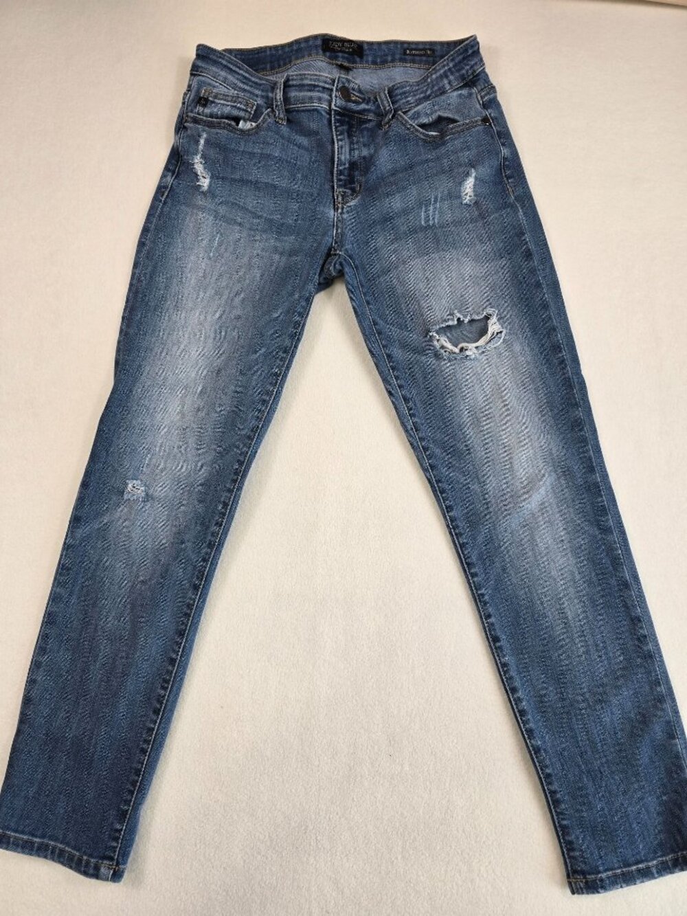 Judy Blue Womens 5/27 Boyfriend Fit Distressed Blue Jeans